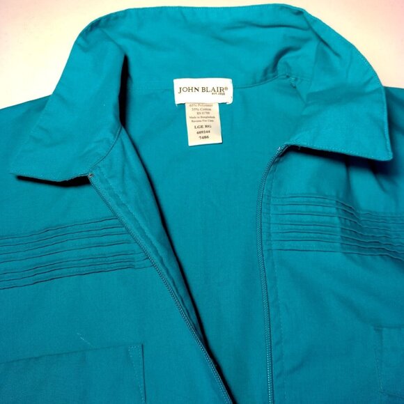 John Blair Shirt Mens Large Turquoise Blue Full Zip Up Vintage Grandpa Pleated - Picture 8 of 8